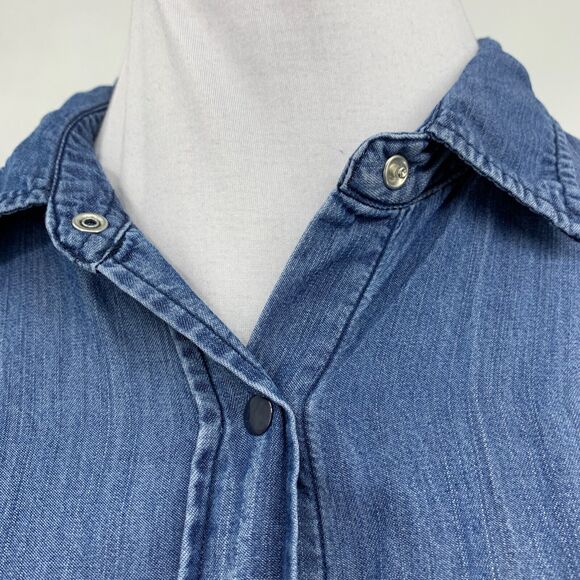 Rails Shirt Women L Large Blue Chambray Roll Tab Sleeve Snap Front Chest Pocket - Picture 4 of 11